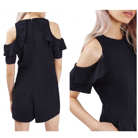 Topshop Ruffle Cold Shoulder Romper - Picture 4 of 7